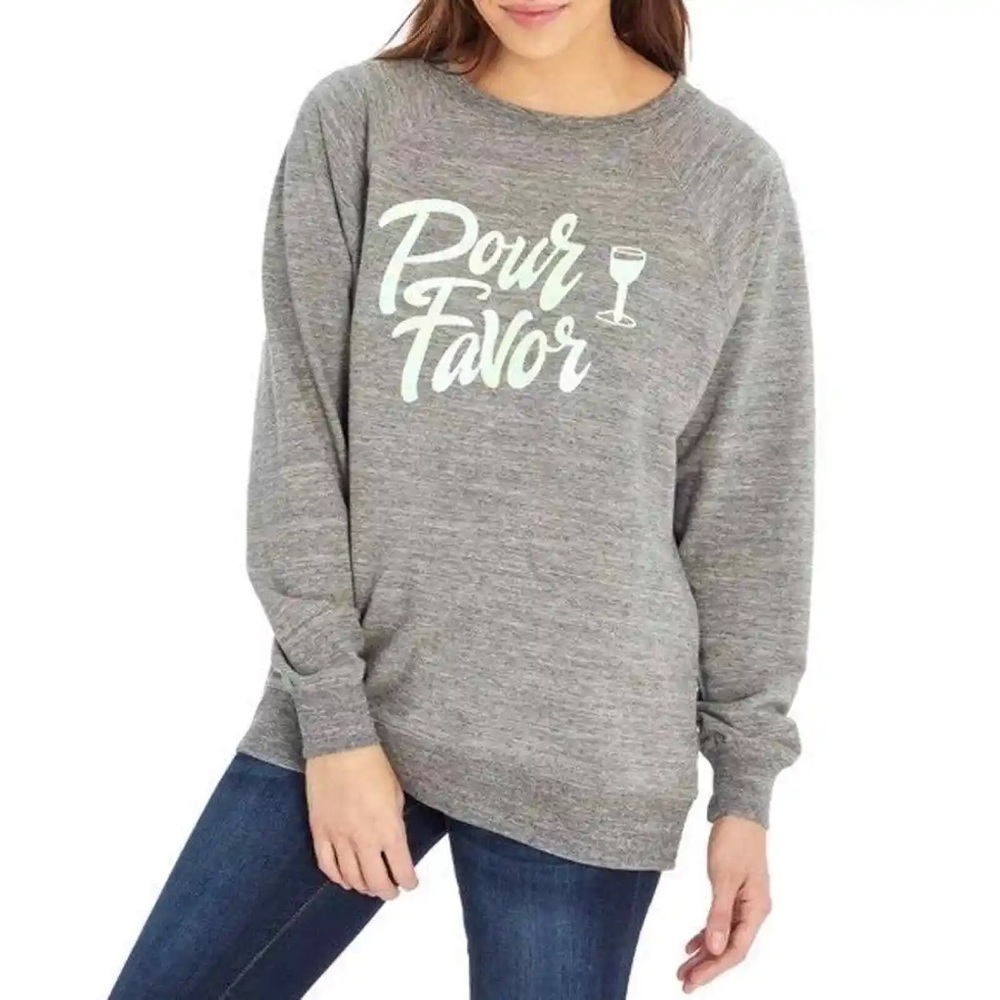 NEW Wildfox Pour Favor Wine Glass Graphic Oversized Tunic Sweatshirt Size Large
